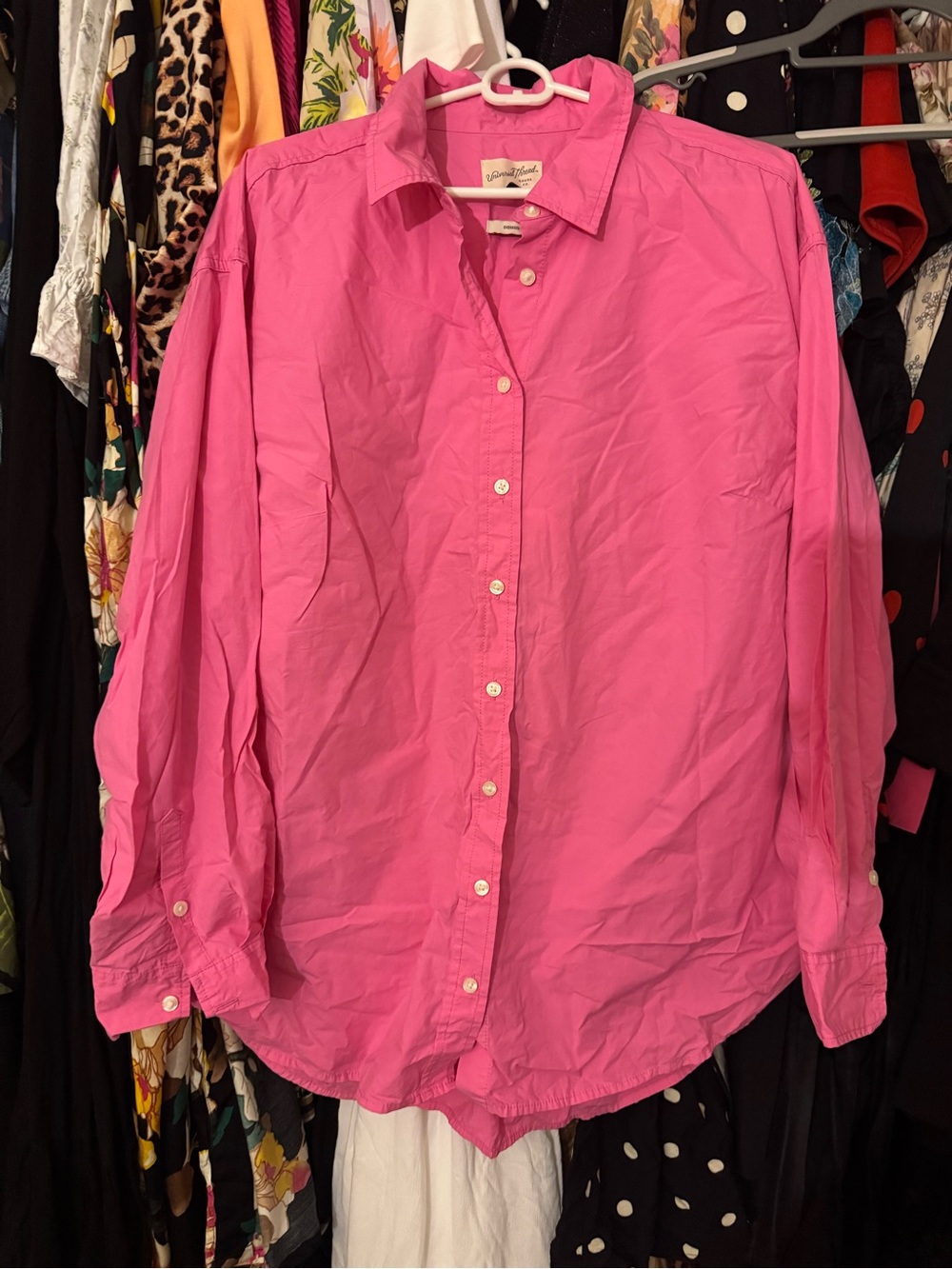 Classic Oversized Fit Button-Down Shirt - Hot Pink